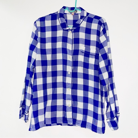 J. Crew Blue Buffalo Plaid Button Down Pajama Top - Picture 3 of 12